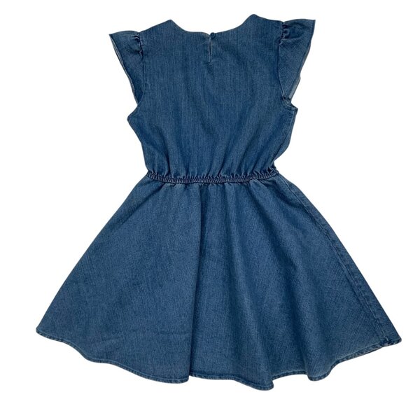 Disney Girls Minnie Mouse Denim Dress 6X Blue Flutter Sleeve Pockets Logo Resort - Picture 11 of 12